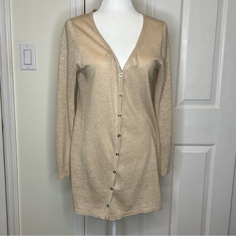 Lily Pulitzer Women's Linen Metallic Cardigan Sweater Sz M Champagne
